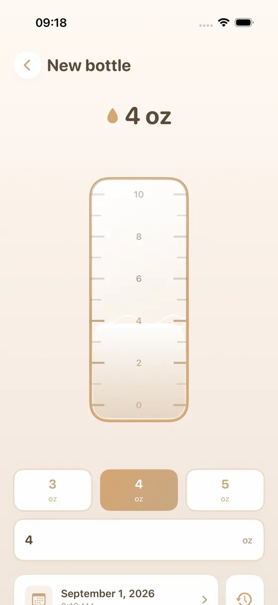 Logging a bottle by dragging it to the amount